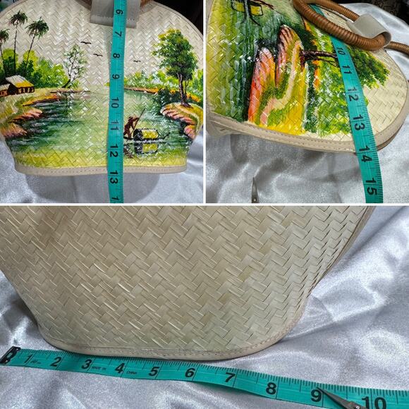 Vintage ECO- Friendly Woven Artisan Painted Eagle Grass Vietnamese Hand Bag - Picture 7 of 9